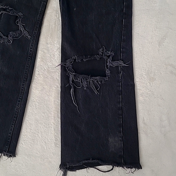 Zara Womens Jeans Size 4 Black Distressed Ripped Straight Leg Raw Hem Grunge Y2K - Picture 5 of 15